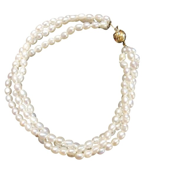 Bracelet 14K Gold Clasp Freshwater Baroque Pearl 3 Strand Vintage Stamped 6 inch - Picture 1 of 6
